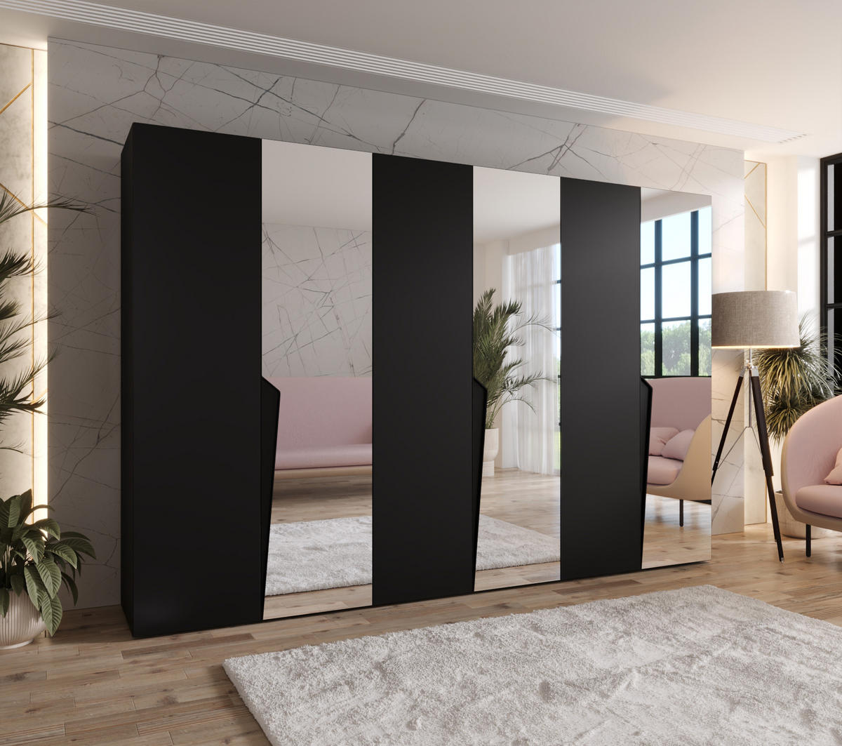 DREHTÜRENSCHRANK 202/300/52 6-türig - Schwarz, Holz/Metall (300/202/52cm) - Abiks Möbel