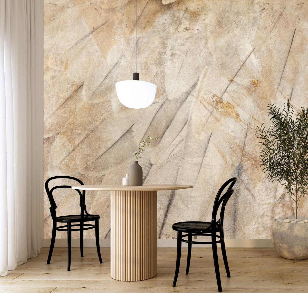 FOTOTAPETE Vogelflügel Beton Retro Stil 450x315 - Beige/Braun, Papier (450/315cm) - Muralo