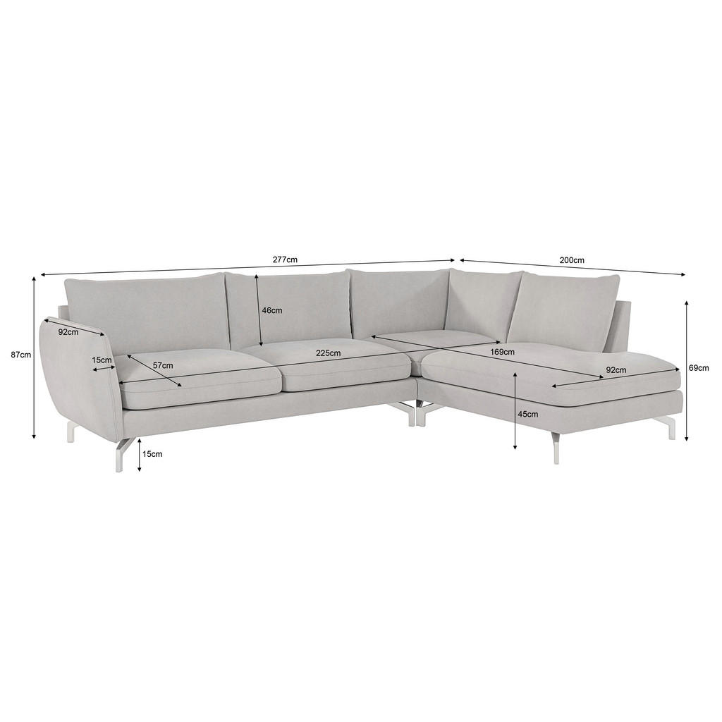 Thumbnail - S-Style Möbel Ecksofa, Silber, Textil, Echtholz,Buche, Birke, 6-Sitzer, Füllung: Silikon,Schaumstoff, L-Form, Eckteil, O...