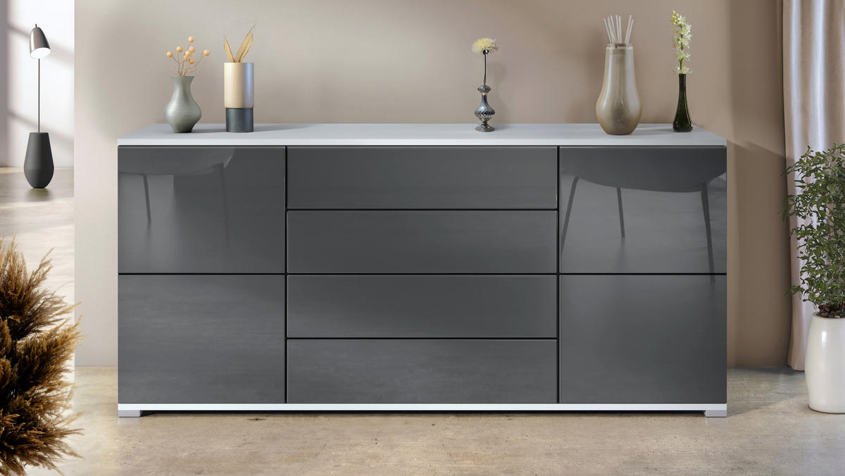 SIDEBOARD Rova Grau Hochglanz - Grau, Holzwerkstoff (166.5/75.5/35cm) - Vladon