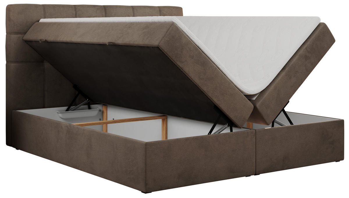 BOXBETT ERNI 120/200 - Braun Velvet - H3 - Braun, Holz/Textil (120/200cm) - MKS