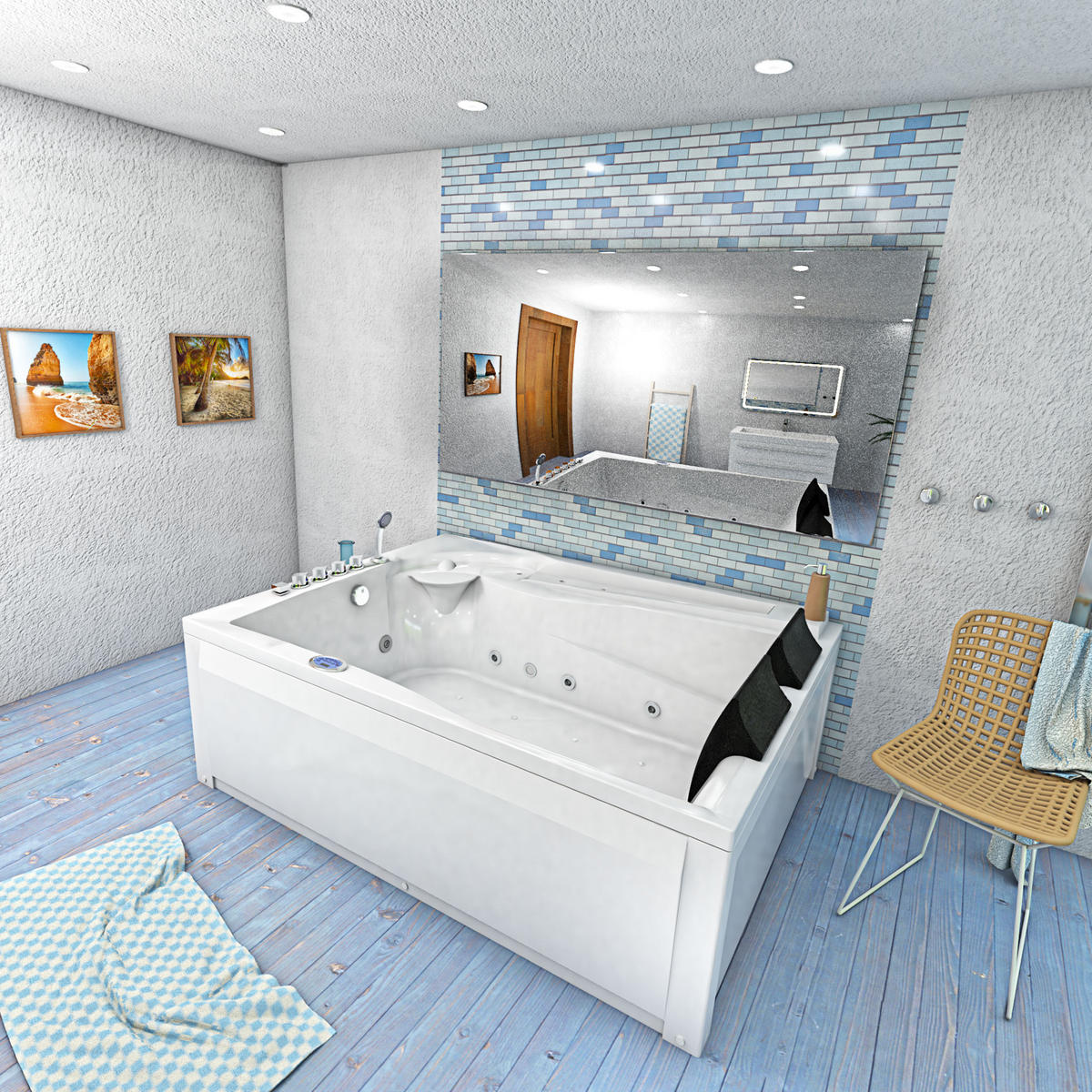 WHIRLPOOL Pool Badewanne Wanne W12H-B 180x135cm - Weiß, Glas/Kunststoff (135/70/180cm) - AcquaVapore by Sandra Jentho