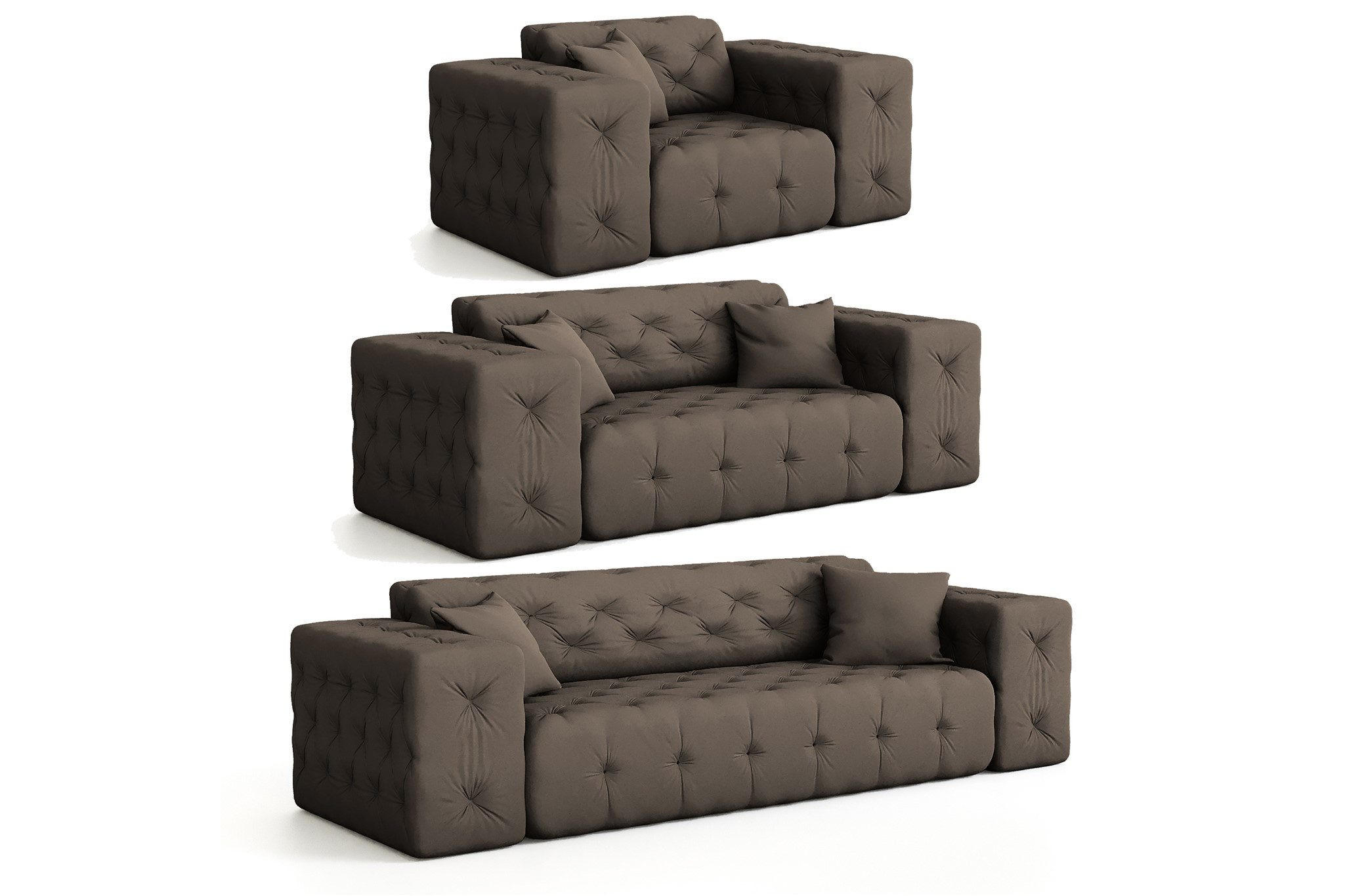 SOFASET Chantal - Braun, Holzwerkstoff/Textil (251/78/96cm) - Fun Möbel