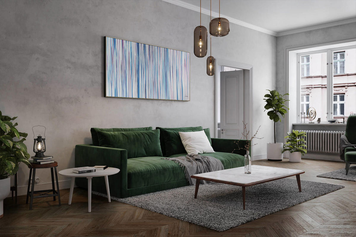 ÖLGEMÄLDE XXL Blau 200/100 cm - Blau/Weiß, Holz/Textil (6.68/100cm) - KUNSTLOFT