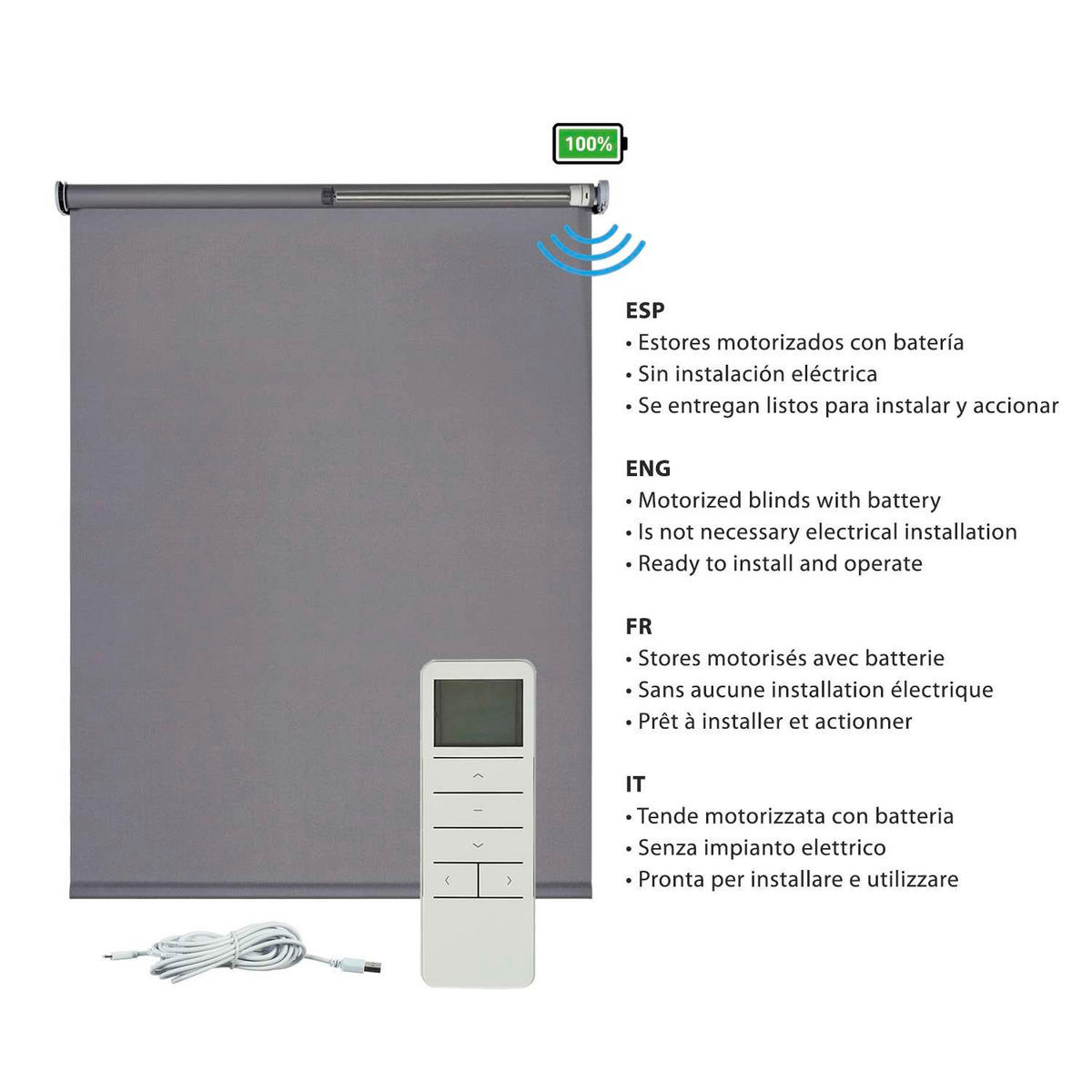 VERDUNKELUNGSROLLO motorisierte Grau 120x250 cm - Grau, Kunststoff (120/250cm) - STORESDECO