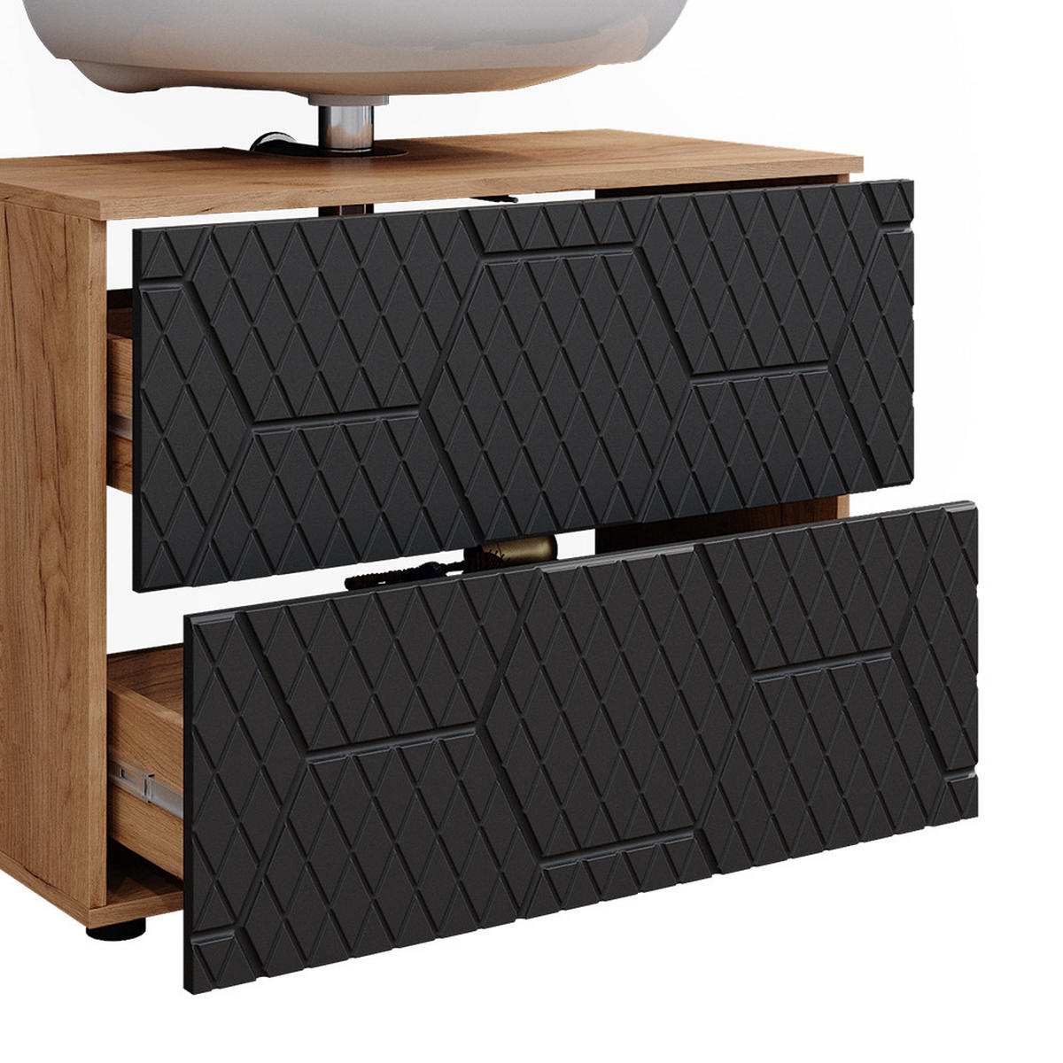BADMÖBEL-SET Irma Anthrazit gestreift 2 Teile, Unterschrank 80 cm - Honigeiche/Anthrazit, Holzwerkstoff (80/58.6/41cm) - Vicco
