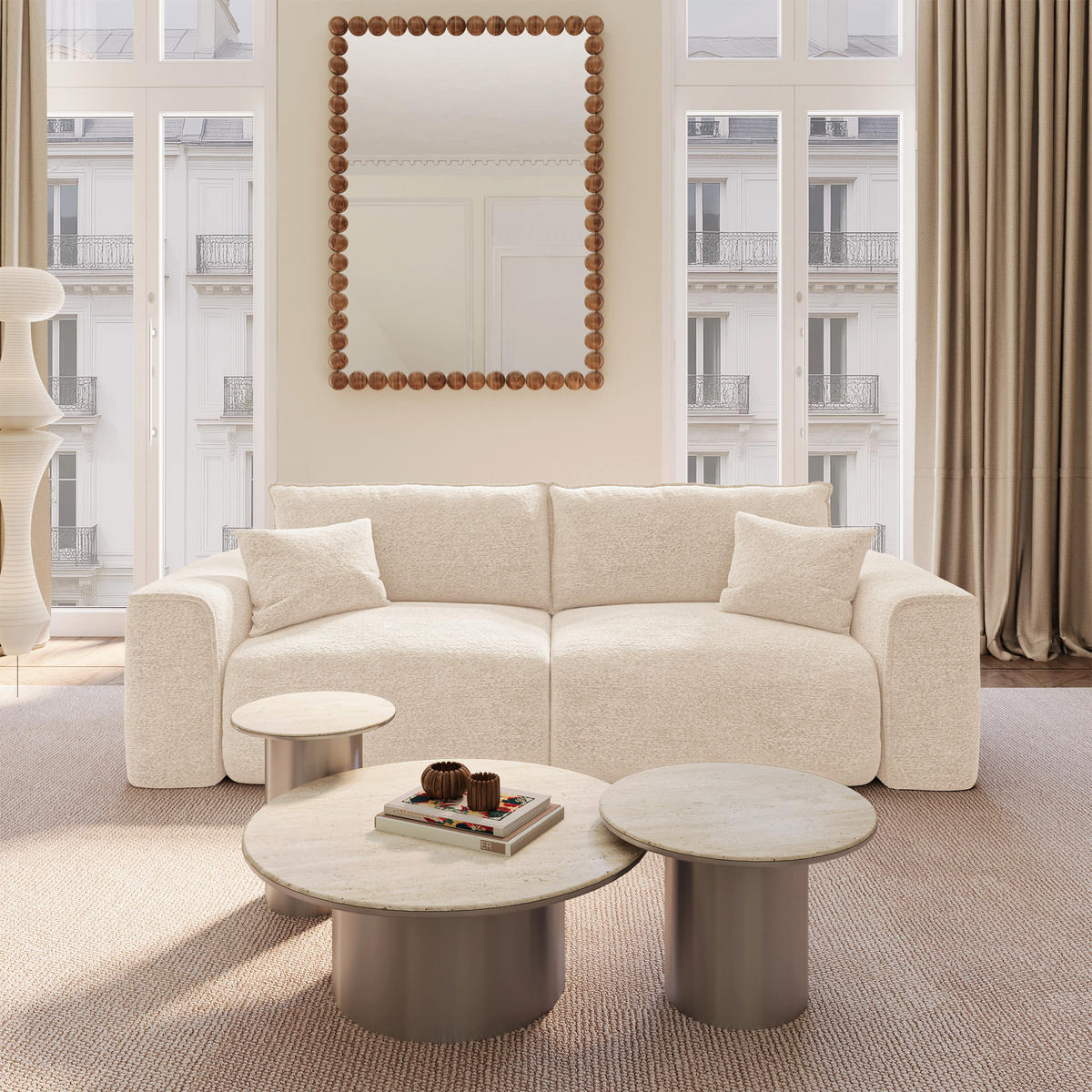 SCHLAFSOFA Express COMO Bouclé-Stoff Creme 236cm - Creme, Textil (236/78/100cm) - Premium Interiors