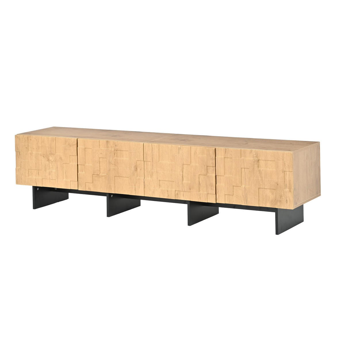 TV-BÄNK Naturträoptik 180 cm för 75 tums TV med 4 våffelmönstrade dörrar - Naturfärgad, Träbaserade material (180/45/38.5cm) - Urban Meuble