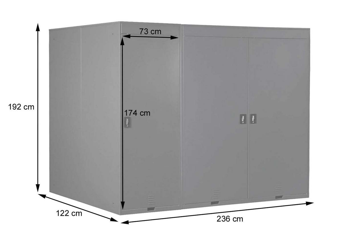 3ER-FAHRRADGARAGE Hellgrau - Hellgrau, Metall (236/192/122cm) - MCW