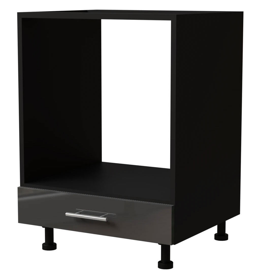 HERDUMBAUSCHRANK Essen D11K/60 Graphit Hochglanz / Schwarz Matt 60 / 50 / 82cm - Schwarz/Graphitfarben, Holz/Holzwerkstoff (60/82/50cm) - Feldmann-Wohnen