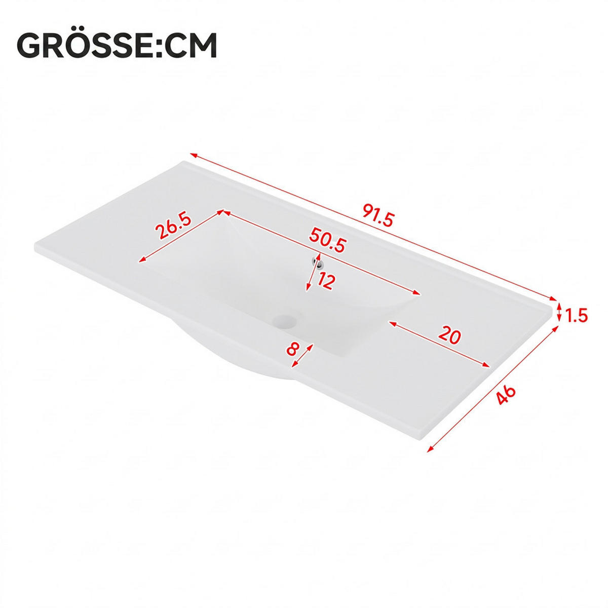 WASCHTISCHKOMBI 91.5/46.5/50.5 cm Weiß mit LED-Radarsensorleuchte und 2 Schubladen, ohne Wasserhahn - Weiß, Holz/Holzwerkstoff (46.5/50.5/91cm) - Oxeza