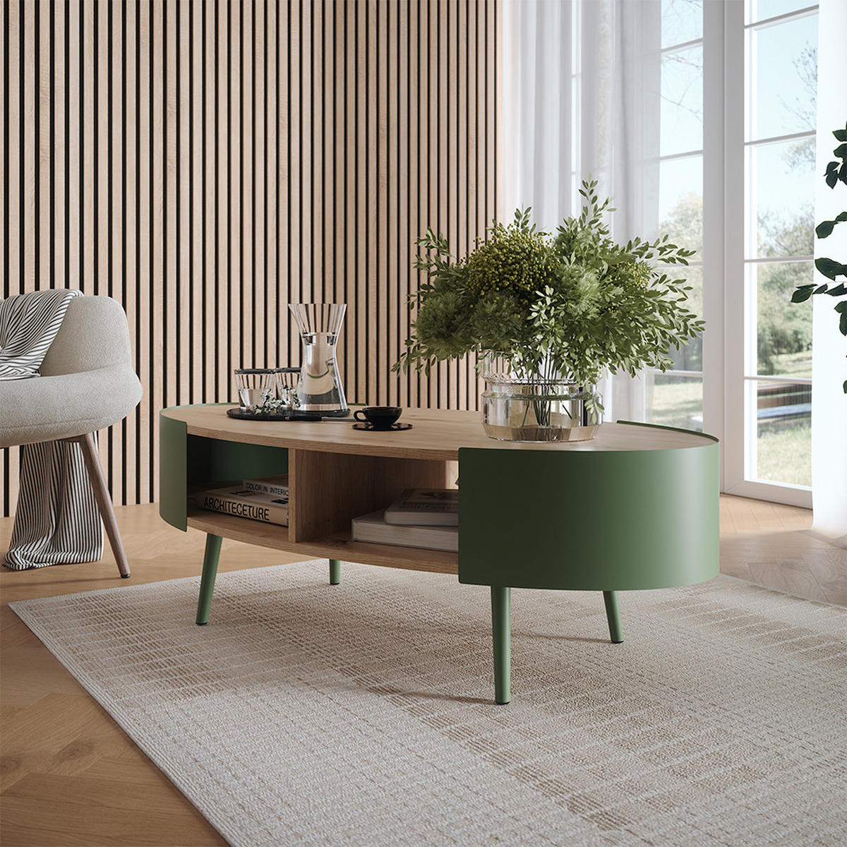 COUCHTISCH Lofta Grün 120 x 60 cm - Eichefarben/Grün, Holzwerkstoff (60/120/39cm) - Vicco