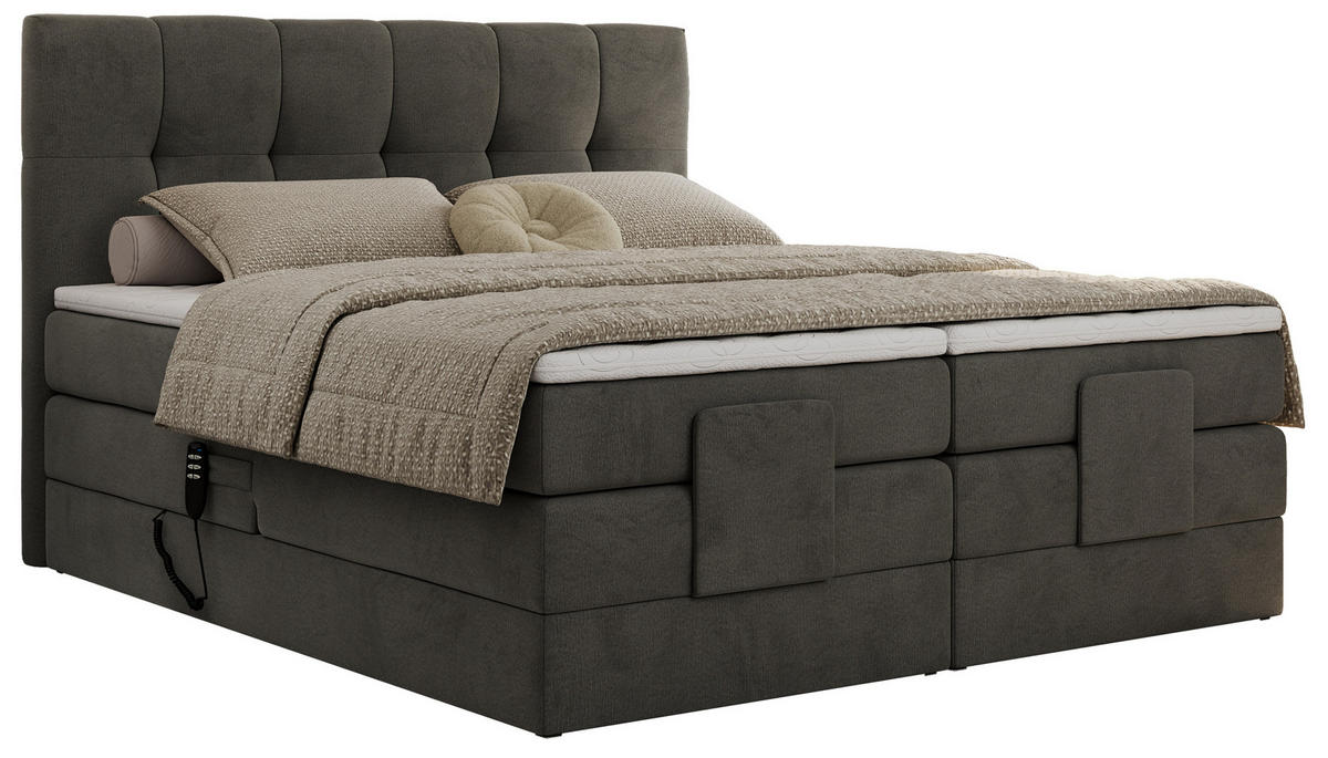 BOXBETT VITTORIA 140/200 - Dunkelgrau Velvet - H3 - Dunkelgrau, Holz/Textil (140/200cm) - MKS
