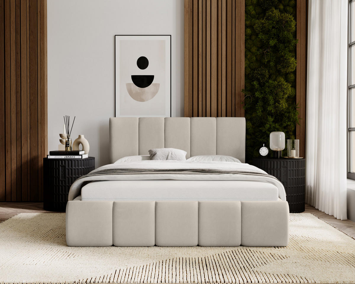 POLSTERBETT mit Kopfstütze Buchel 160x200 cm, Beige - Beige, Textil (160/200cm) - Fedve