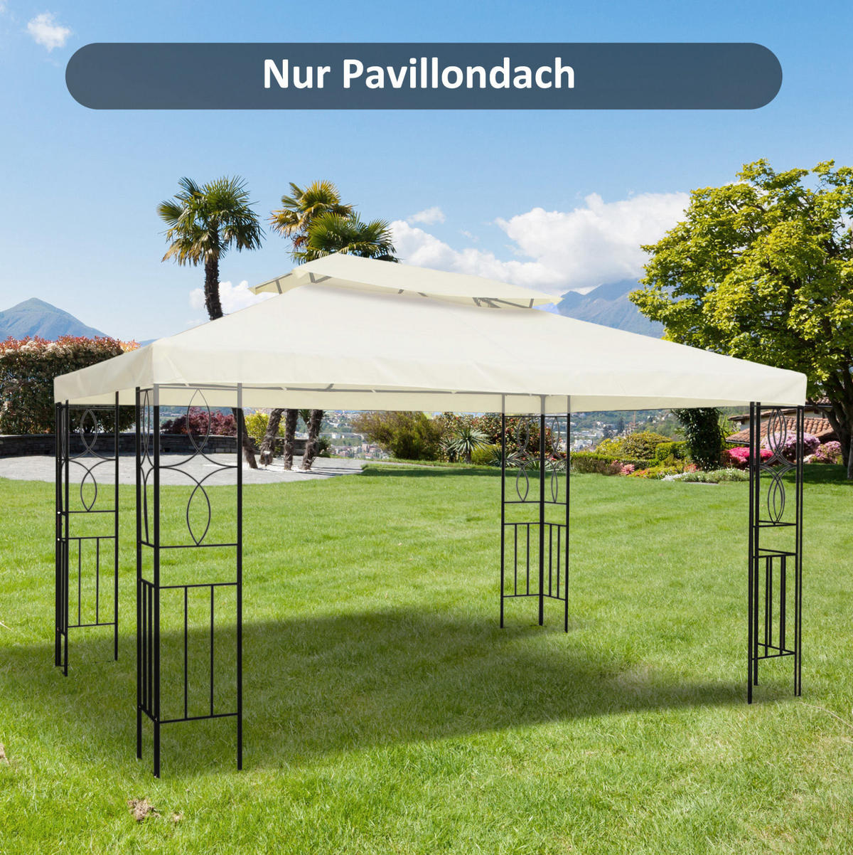 PAVILLON-ERSATZDACH 300/400 cm mit Winddach und 8 Abflusslöchern, Cremeweiß - Weiß, Textil (300/20/400cm) - Redom
