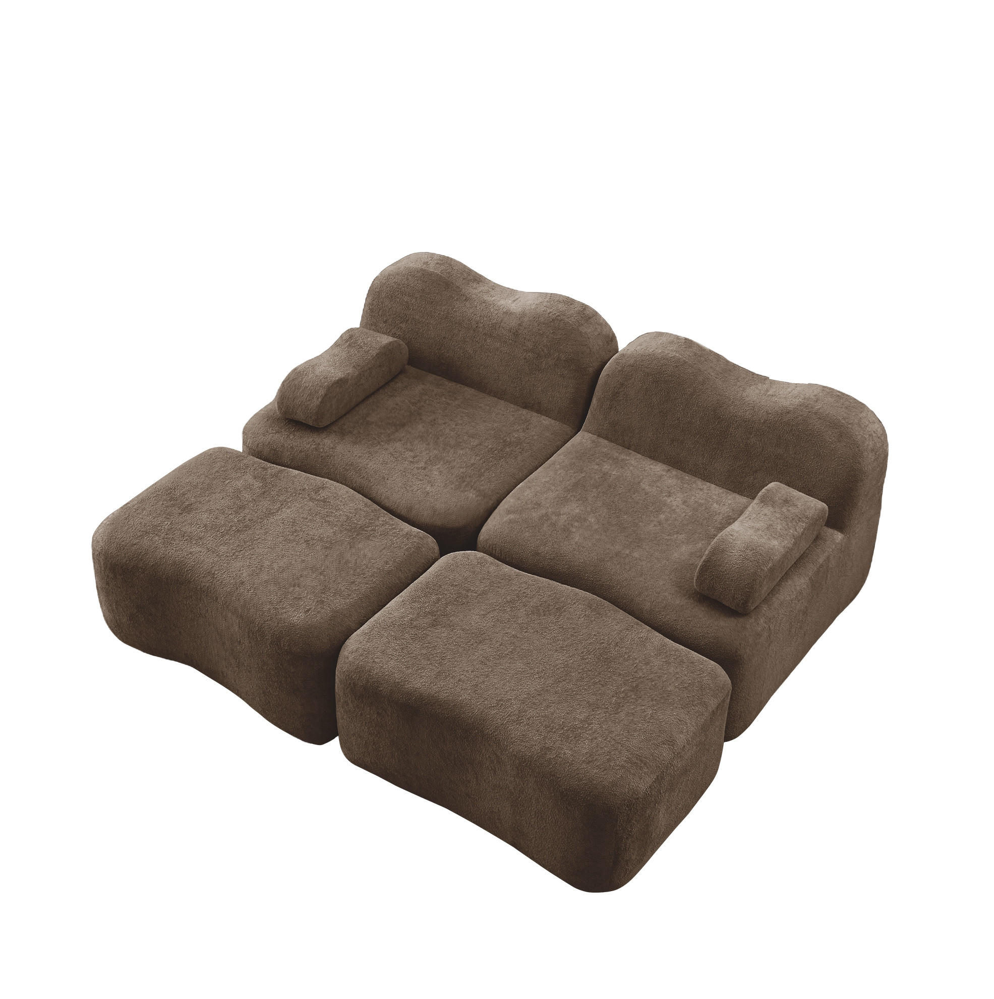SOFA s 2 taburea, baršunasti, smeđi - smeđa, tekstil (167/70/192cm) - Flora Grace