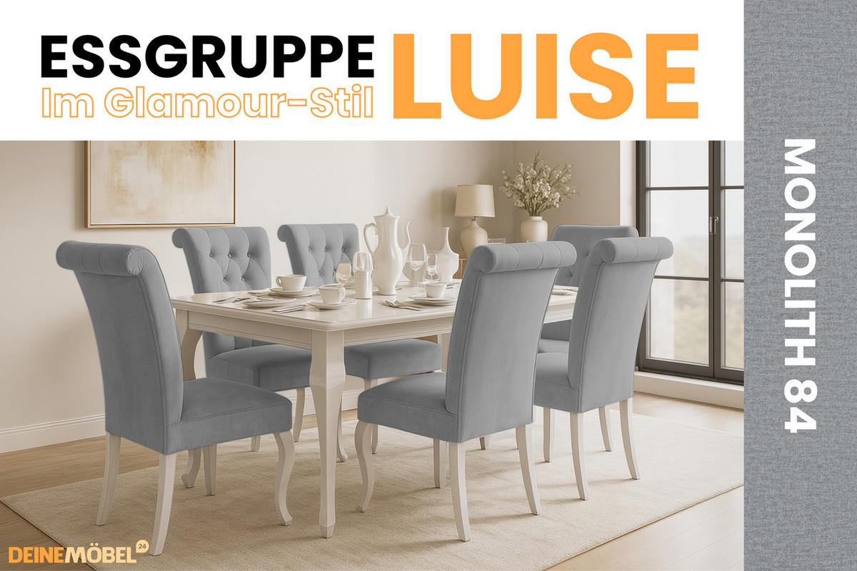 TISCHGRUPPE LUISE 170(+40)/90 cm in Weiß Hochglanz mit 6 Stühlen in Hellgrau - Weiß Hochglanz/Hellgrau, Holz/Holzwerkstoff (90/76/170cm) - Deine Möbel 24
