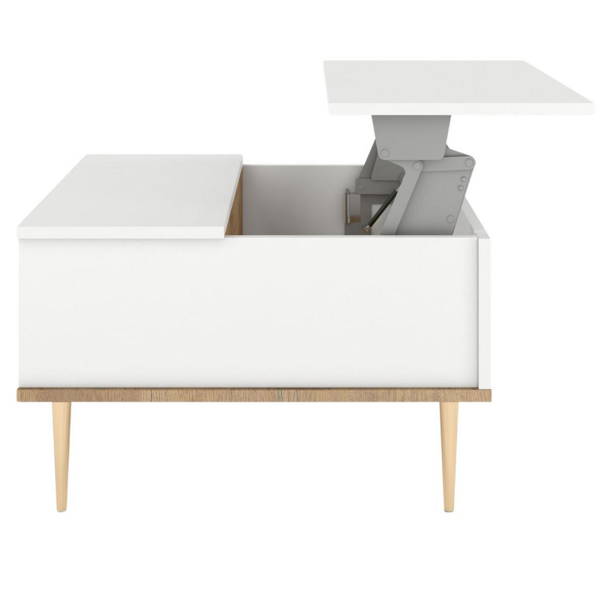 COUCHTISCH Harmoni, Höhenverstellbarer, Weiß, Goldenen Details - Goldfarben/Weiß, Holzwerkstoff/Metall (69/75/43cm) - Skandica