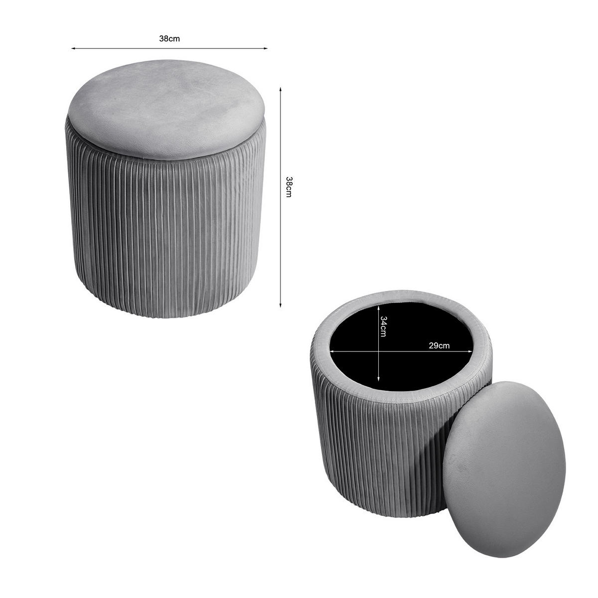 POLSTERHOCKER 38/38/38 cm Zylinder Stauraum Zierfalten Flanell Grau - Grau, Holzwerkstoff/Textil (38/38/38cm) - Livingandhome