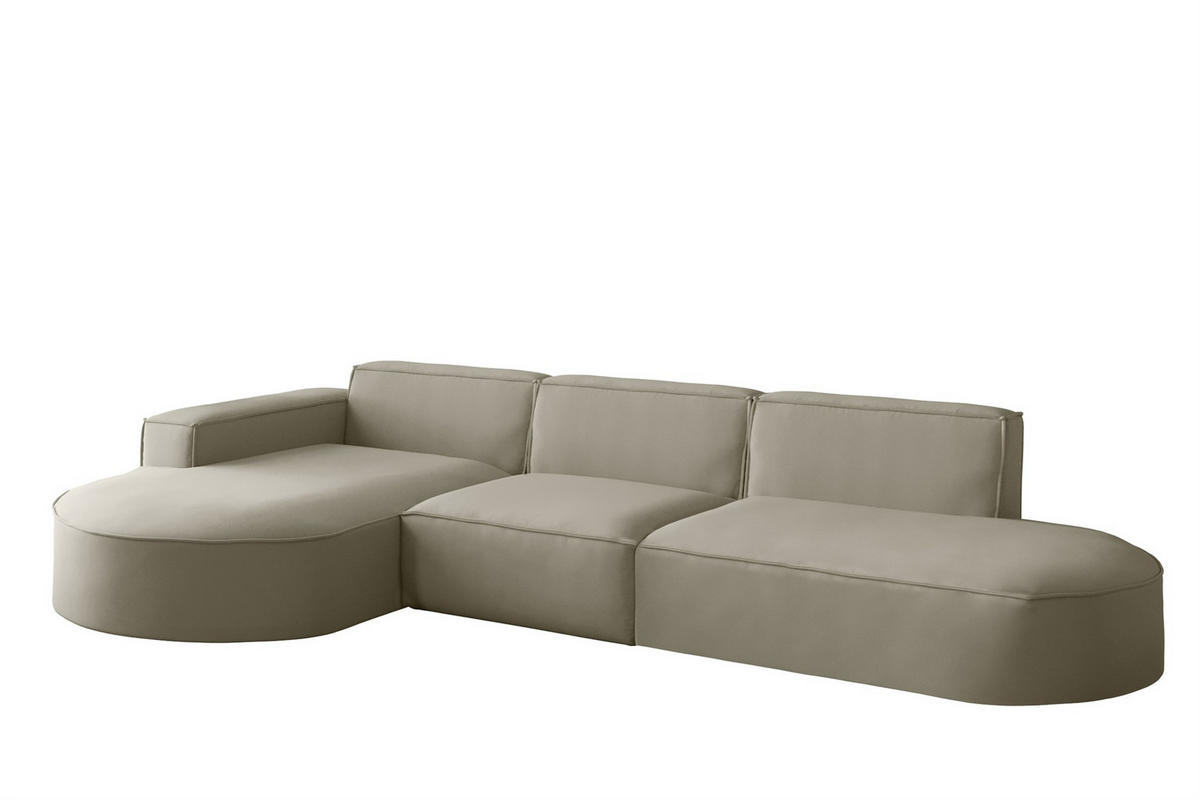 ECKSOFA Ottomane Palma Opera Velvet - Perlmutt, Holzwerkstoff/Textil (296/165cm) - Fun Möbel