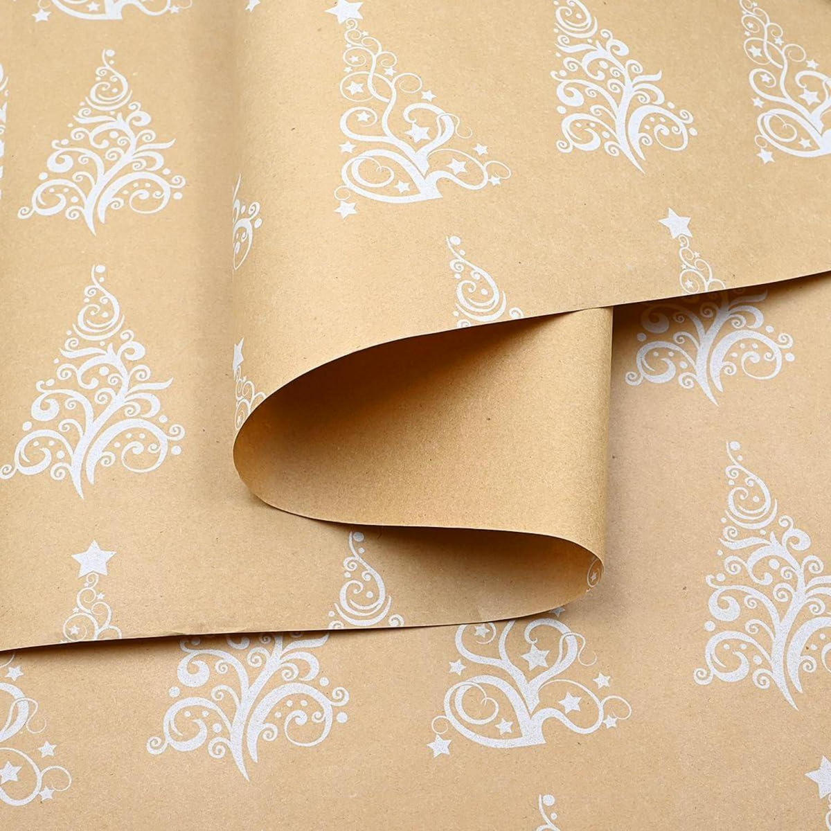 GESCHENKPAPIER Rolle 15 m Kraftpapier bedruckt Baum und Stern - Beige, Papier (43/0.1/1500cm)