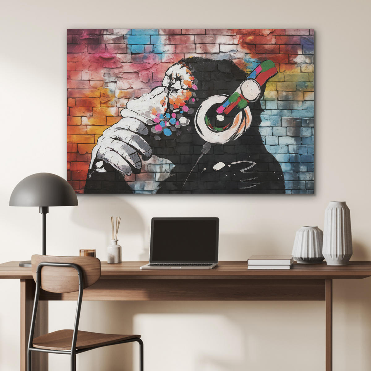 AKUSTIKBILD Affe - Graffiti - Musik Akustikpaneele 90x60 cm - Multicolor, Kunststoff (90/60/0.9cm) - MuchoWow
