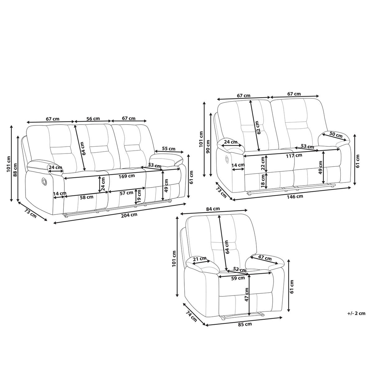SOFA-SET 6-sitzer Kunstleder Schwarz Bergen - Schwarz, Kunststoff (204/101/74cm) - Beliani