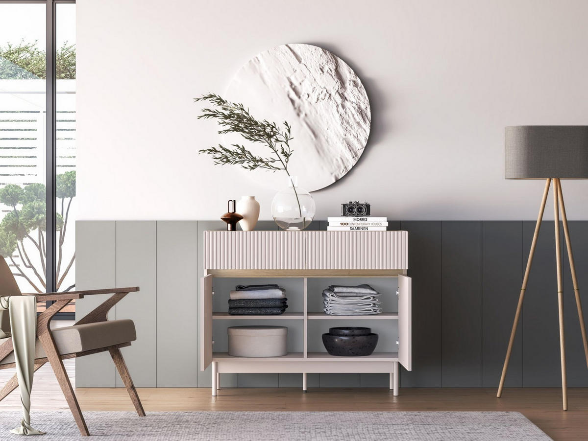 SIDEBOARD Dunea Kaschmirgrau/Eichenholzoptik 104 cm - Taupe, Holzwerkstoff/Metall (104/85/40cm) - Selsey