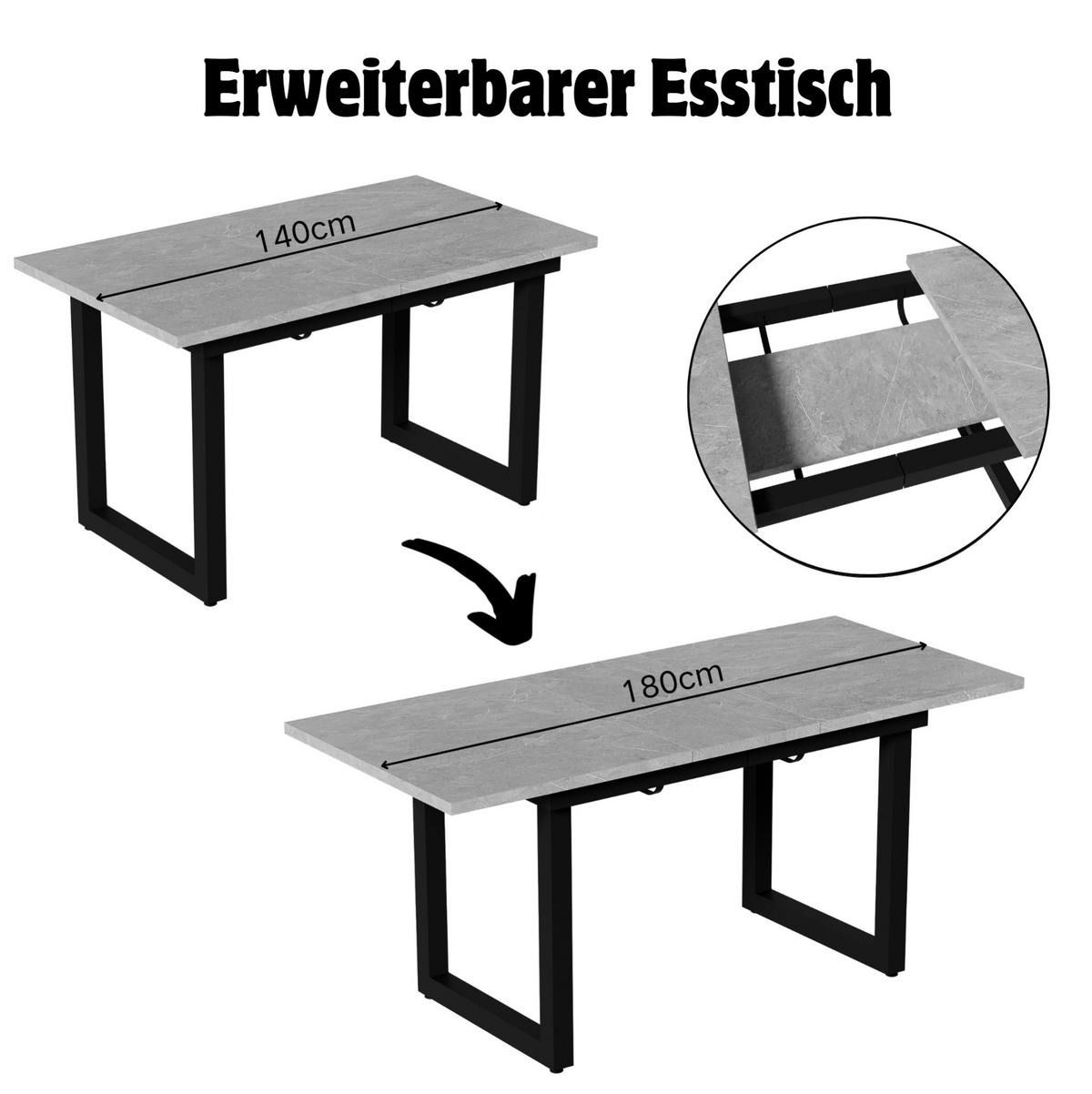 RAZTEGLJIVA jedilna miza 140/180/80/75 cm v industrijskem slogu, stabilna konstrukcija, Siva/Črna - siva, leseni material (180/80/75cm) - Redom