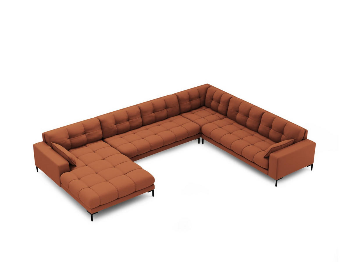 PANORAMASOFA rechts Mamaia aus strukturiertem Stoff ziegelstein 7 Sitzplätze - Orange, Textil (256/75/327cm) - Micadoni