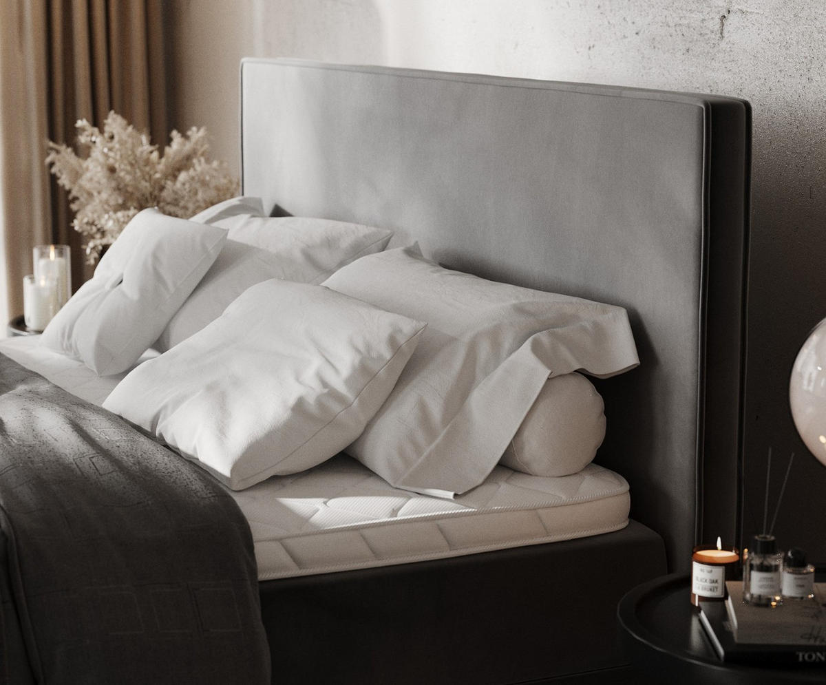 BOXBETT Velma 200/200 cm Grau im Kronos Stoff - Schwarz/Grau, Holz/Holzwerkstoff (200/200cm) - AltaBeds