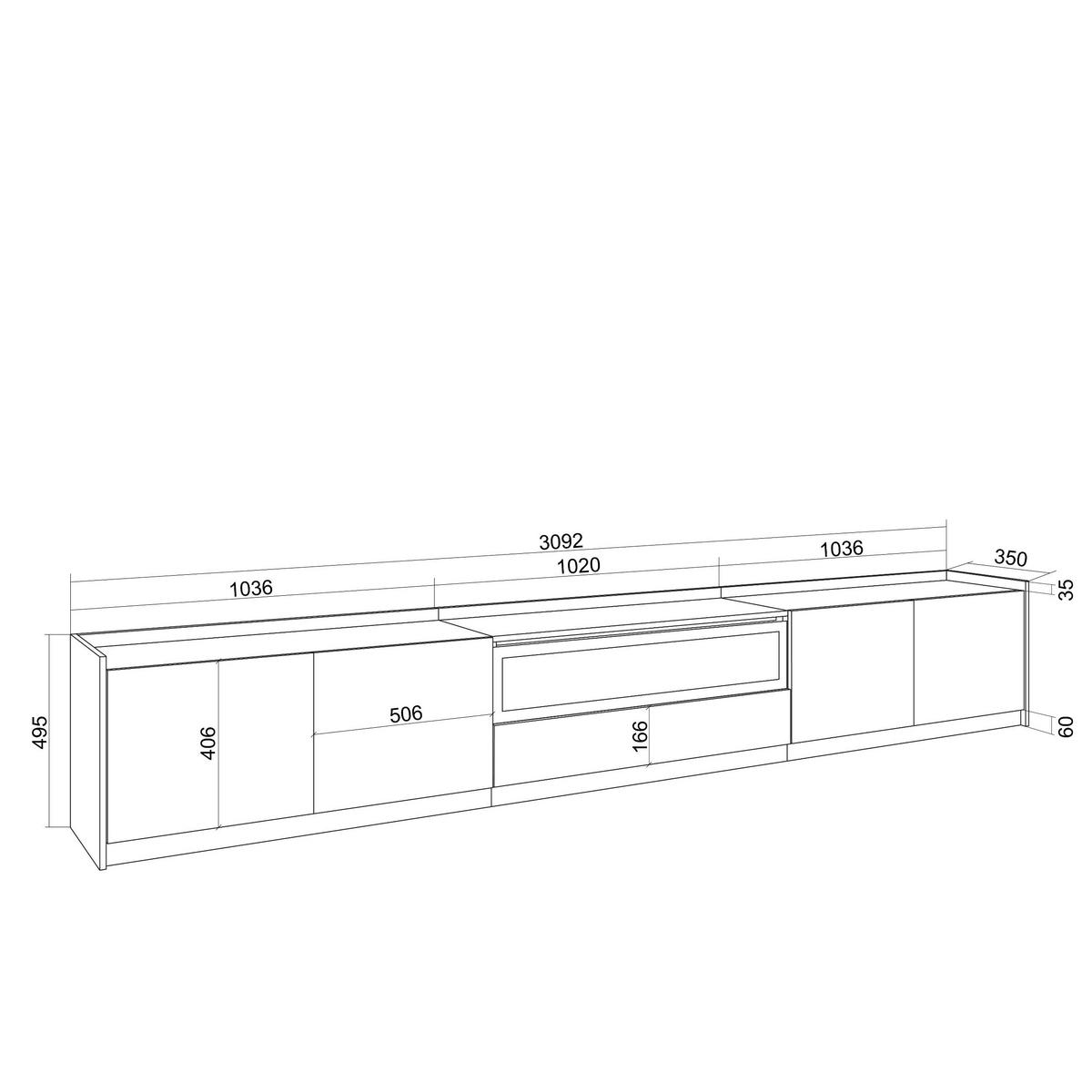 TV-SCHRANK, Lowboard, Eiche Schwarz, Elektrokamin, 310/37/50cm - Eichefarben, Holzwerkstoff (310/50/37cm) - Skraut Home