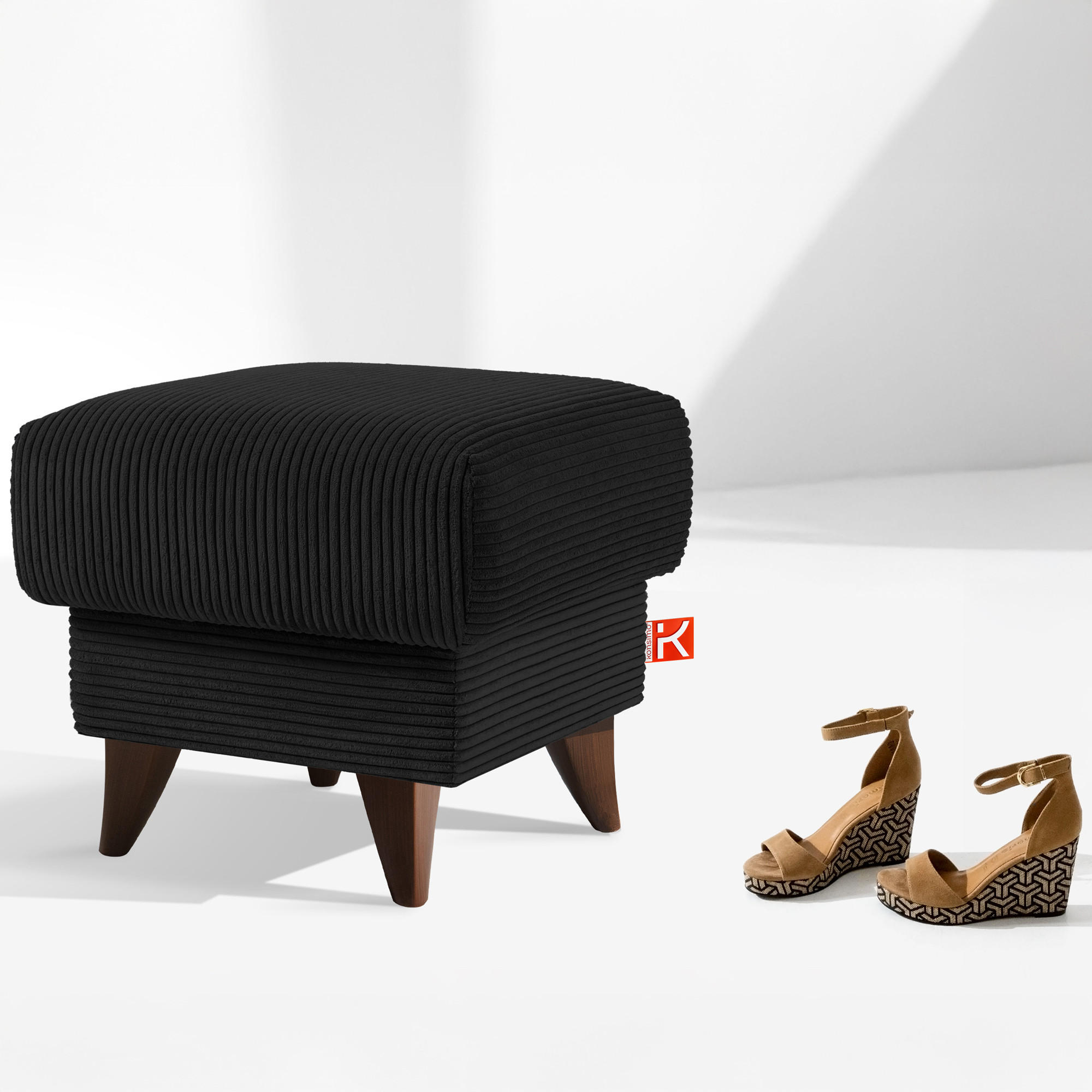 FUẞSTÜTZE GUSTAVO II, Schwarz - Schwarz/Braun, Holz/Holzwerkstoff (53/49/53cm) - KONSIMO®