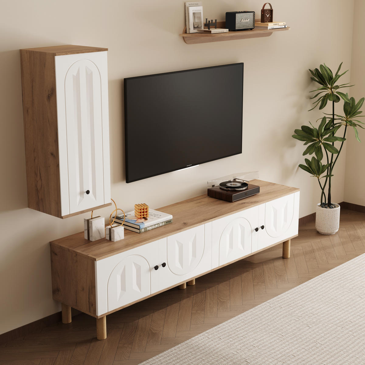 WOHNWAND 3-teilig Weiß Holz Highboard Wandboard modern - Multicolor, Holzwerkstoff (170/50/40cm) - FLIEKS