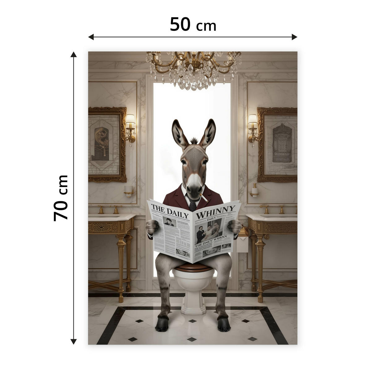 POSTER für Badezimmer WC ESEL im Anzug auf Toilette mit Zeitung Glamour 50x70cm - Beige/Schwarz, Papier (50/70/70cm) - Muralo