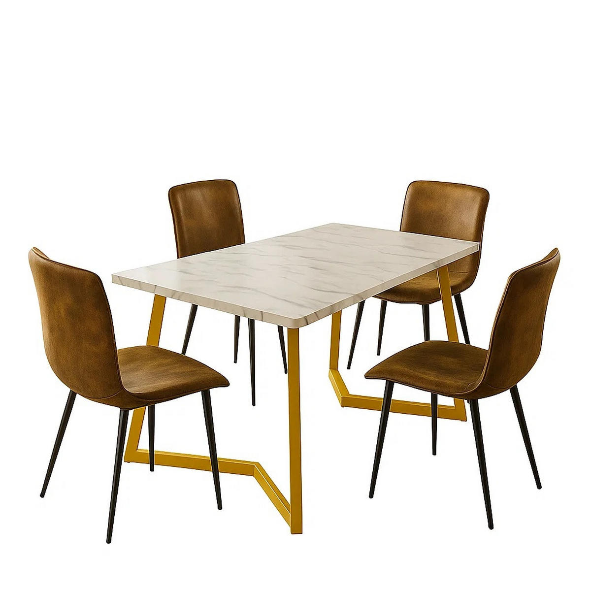ESSTISCH SET Marmoroptik Weiß mit 4 Stühlen Wildlederoptik Braun - Braun, Holzwerkstoff (117/75/68cm) - Urban Meuble