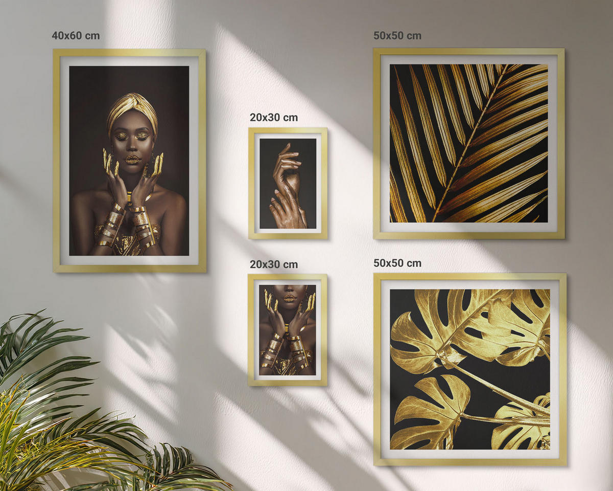 WANDBILDER 5er Set - 50x50 cm & 20x30 cm & 40x60 cm Goldrahmen - Künstlerische Porträts von Frauen - Goldfarben, Kunststoff (40/60cm) - ArtPrintCave