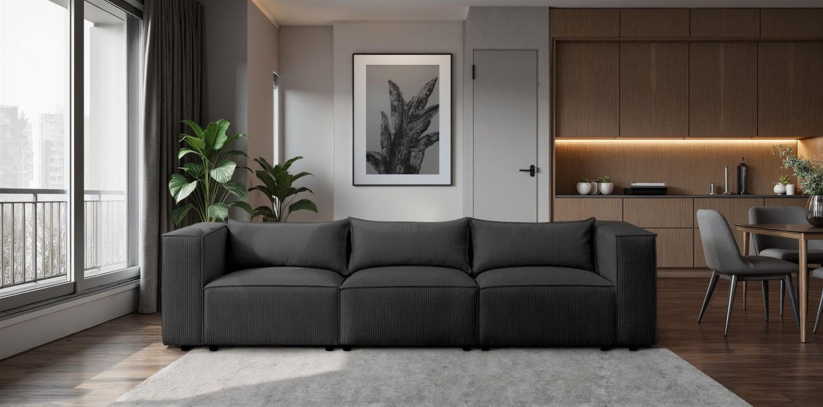 SOFA 3-sitzer Nevio - Schwarz, Holzwerkstoff/Textil (290/71/105cm) - Fun Möbel