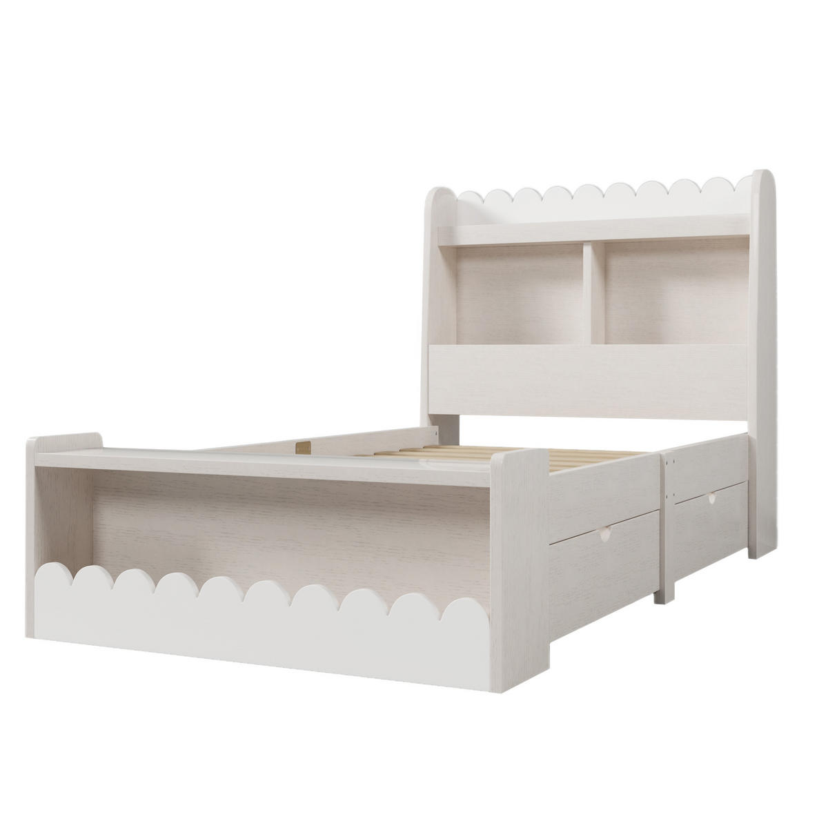 EINZELBETT 90/200 cm Weiß Eiche Stauraumbett mit Schubladen und Regal - Weiß, Holzwerkstoff (90/200cm) - OKWISH