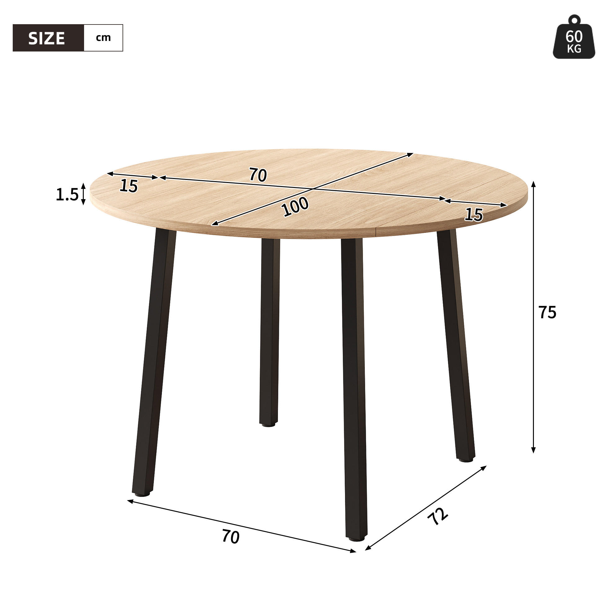 Okwish Klapptisch Eiche 100x75x100 cm