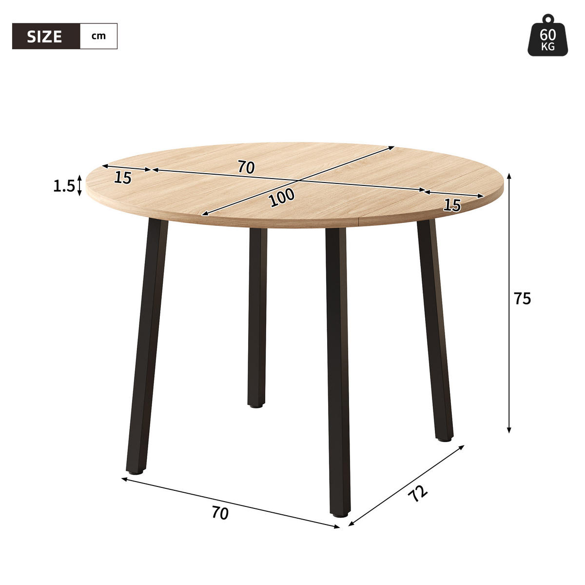 KLAPPTISCH 100/100/75 cm Eichefarben aus MDF beidseitig klappbar für 2–4 Personen - Eichefarben, Holzwerkstoff (100/100/75cm) - OKWISH