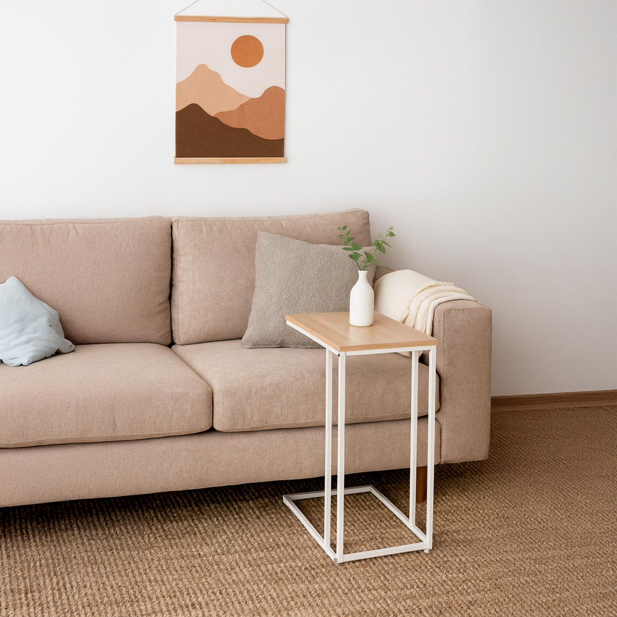 BEISTELLTISCH - Hellbraun/Weiß, Holzwerkstoff/Metall (35/50/64cm) - Relaxdays