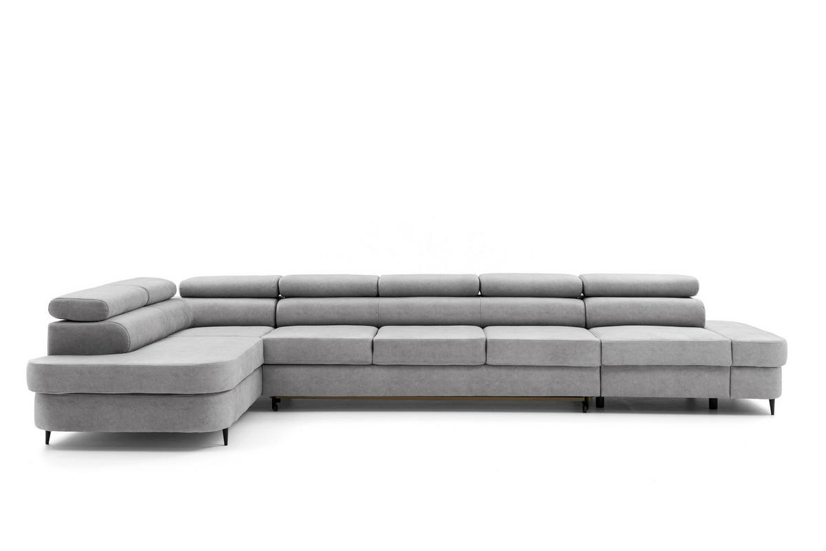 ECKSOFA PRIAM XXL L-Form Links mit Schlaffunktion 125x265 Velours Hellgrau - Hellgrau/Schwarz, Holz/Textil (203/420cm) - Muffo