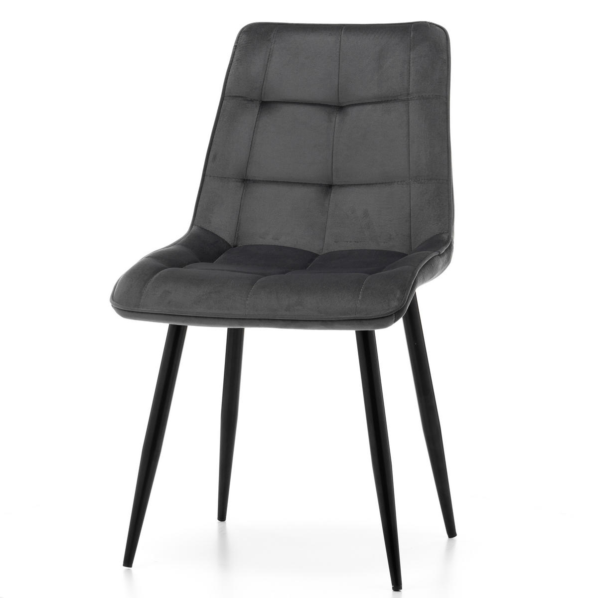 STUHL CHIC gespolsterter mit Steppung - grau - Samt Velours - Schwarz/Grau, Metall (50/88/47cm) - NEW HOME