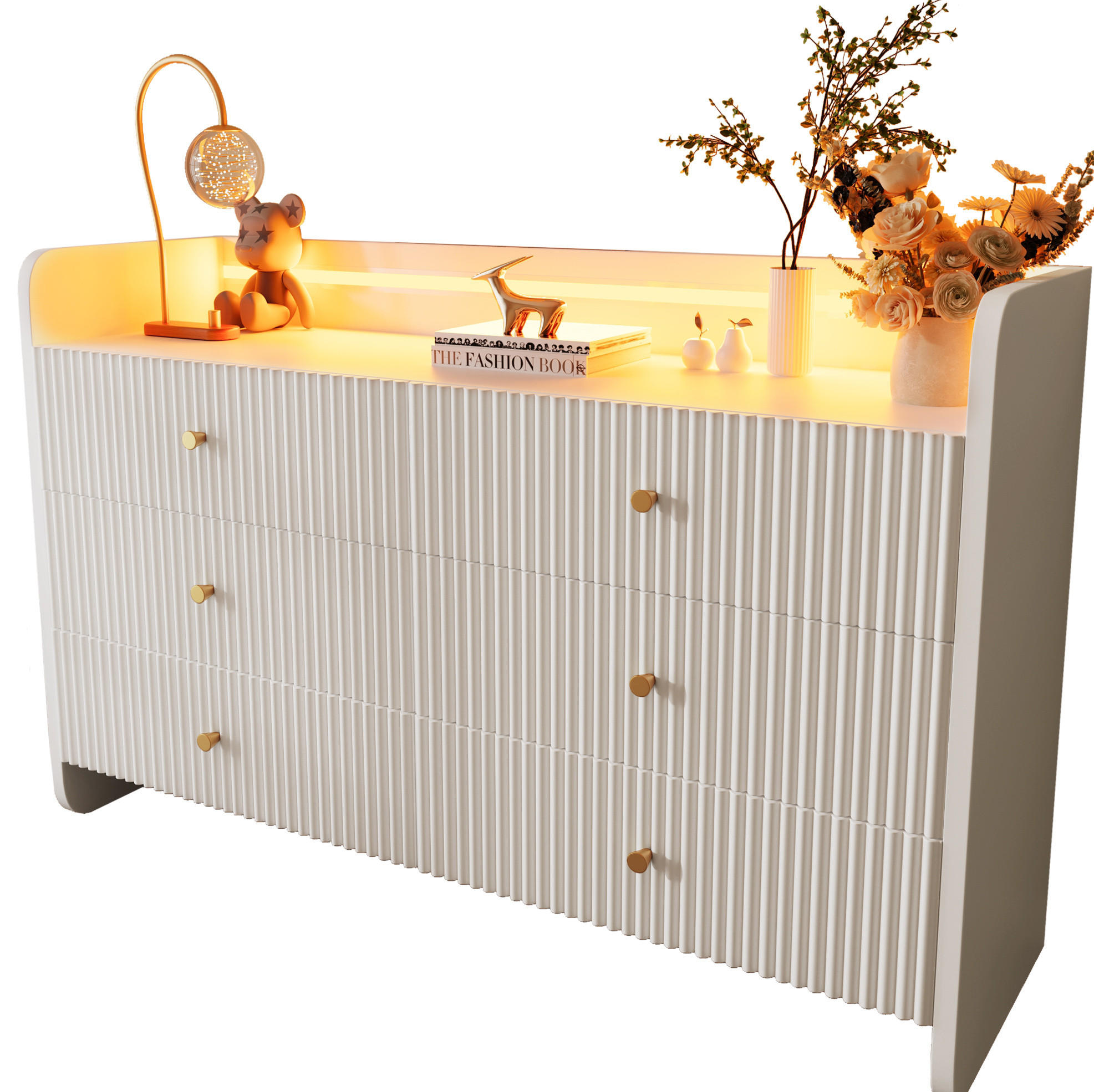 SIDEBOARD 120/40/75 cm Weiß aus Spanplatte mit LED - Weiß, Holzwerkstoff (120/75/40cm) - OKWISH