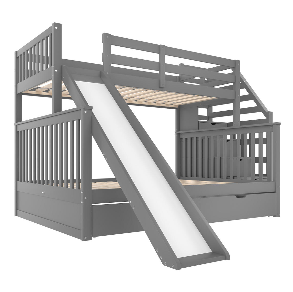 ETAGENBETT mit Rutsche und Schubladen 90x200/140x200 cm Kiefernholz Grau - Grau, Holzwerkstoff (140/200cm) - Beauniv