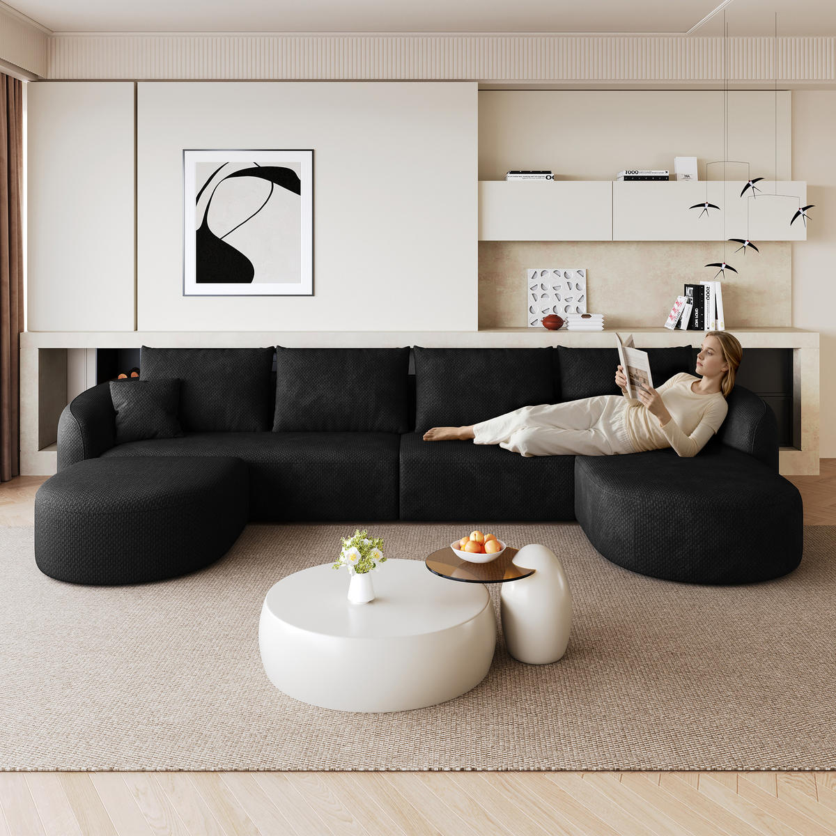 WOHNLANDSCHAFT Schwarz 336/168/85 cm 6-Sitzer Modular - Schwarz, Textil (336/85/168cm) - PANGIVO