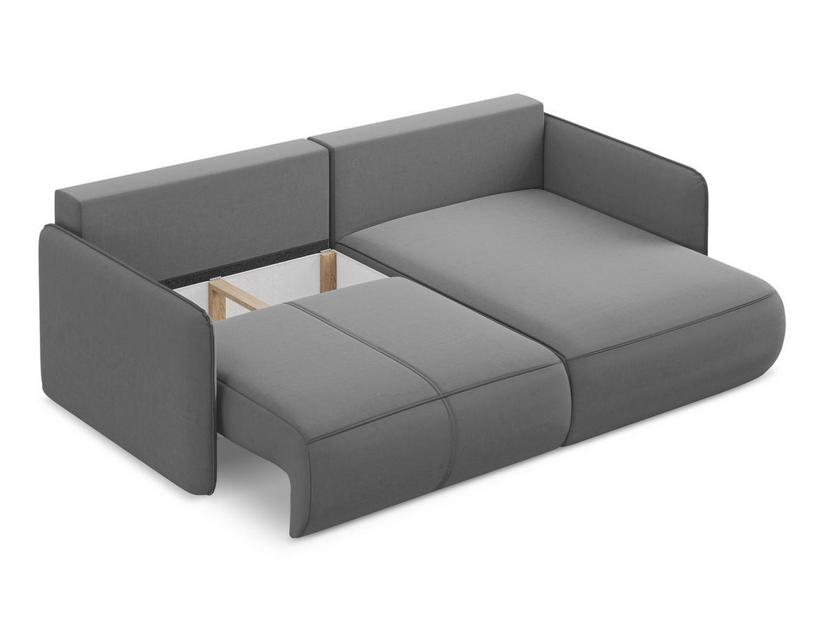 ECKSOFA mit Schlaffunktion Samt Stoff Grau - Schwarz/Grau, Kunststoff/Textil (207/148cm) - Makamii