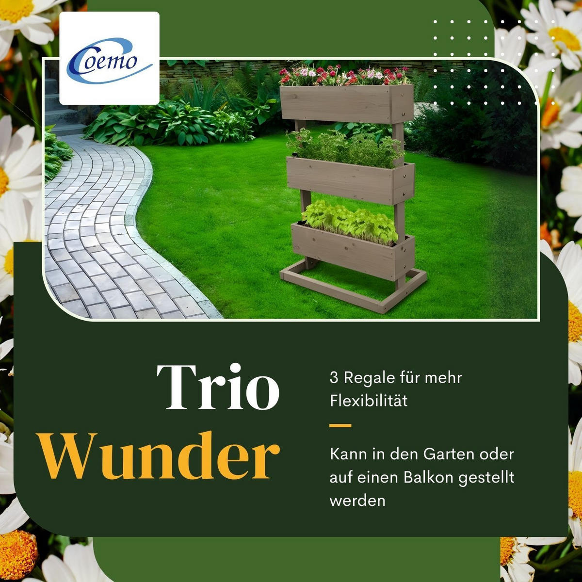 HOCHBEET 3 Etagen Holz Grau 75/30/75 cm - Grau, Holz (30/75/75cm) - Coemo