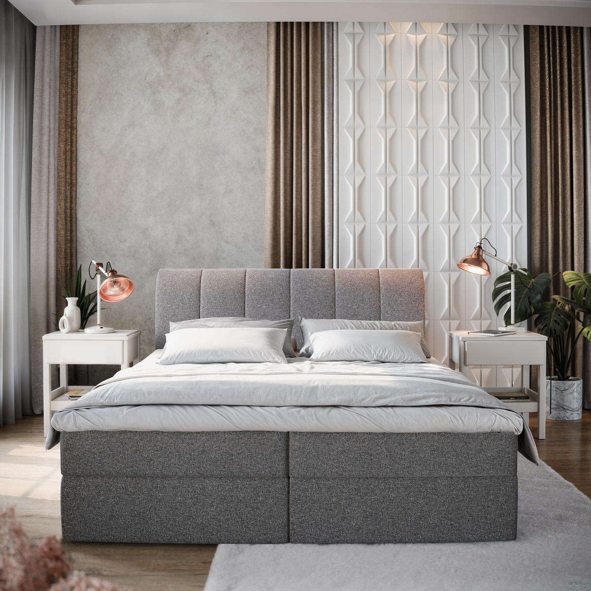 POSTEL BOXSPRING CEVANO 160x200 cm, s matrací a úložným prostorem, béžová - béžová, kompozitní dřevo/textil (160/200cm) - MASSENO